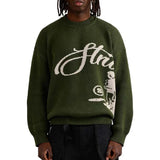 FOESCE Punk men's casual fashion street knitted sweater retro 2000s letter cartoon character hip-hop knitted pattern pullover Y2K style