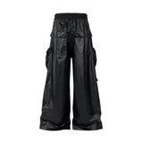 FOESCE RO Style Matte PU Leather Pants for Men High Street Y2k Pantalones Hombre Baggy Overall Wide Leg Drawstring Cargo Pants