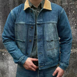 FOESCE RRL American retro washed denim jacket corduroy lapel top short casual versatile jacket for men