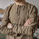 FOESCE Retro T-shirt Men's Loose Open Neck Long Sleeved Base Shirt Top Trendy
