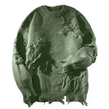 FOESCE Ripped Men Sweater Men Sweater Vintage Hip Hop Men's Sweater Ripped Knitted Pullover with Warm Elasticity for Fall/winter