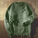 FOESCE Ripped Men Sweater Men Sweater Vintage Hip Hop Men's Sweater Ripped Knitted Pullover with Warm Elasticity for Fall/winter
