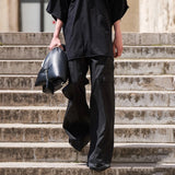 FOESCE Ro Style Wide Leg Drawstring Black Cargo Pants Unisex Straight Baggy Casual Overalls Men's Streetwear Loose Oversized Trousers
