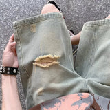 Summer Distressed Ripped Jorts Mens Drawstring Retro Fashion Denim Shorts Hombre Y2K Streetwear Baggy Short Jeans Blue Bermuda
