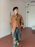 FOESCE American vibe style pants, high street trendy brand, yellow mud dyed washed distressed jeans, men's retro street wide leg long p