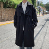 FOESCE Autumn trench coat mens Korean style Male Streetwear Windbreaker Trenchcoat Men Solid  coats for men Casual Loose Long Overcoat