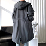FOESCE Trench Men Fashion Turn Down Collar Hooded Trenchcoat Autumn Single-breasted Loose Windbreaker Casual Overcoat Fake Two Piece