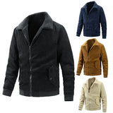 Men's Jacket Autumn and Winter Velvet Thickened Lapel Corduroy Coat Casual Slim Menswear Top Solid Outerwear