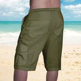 White Cotton Linen Shorts Men Summer Casual Multi-Pocket Sport Shorts Mens Fashion Elastic Waist Breathable Beach Shorts