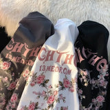 American Style Retro Loose Rose Butterfly Angel Printing Short Sleeve T-shirt for Men and Women Lovers Summer Loose Casual Top