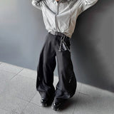FOESCE Mens Pants Motorcycle Rivets Deconstructed Curved Casual Pants Streetwear Fashion Grunge Wide Leg Pants Old Money Menswear 2025