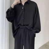 FOESCE Korean Style Men's Long-sleeved Shirts Black Tie Cozy Casual Solid Oversize Blouses Breathable Loose Shirt Harajuku Male Clothes