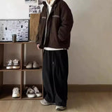 FOESCE Japanese Style Simple Straight-leg Pants Men's Loose-fit Cargo Pants Wide Casual Trousers For Spring Autumn