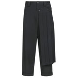 FOESCE Men's Fashion Double Layer Skirts Pants New Trend Dark Deconstructed Pleated Trousers Straight Leg Pants Genderless Streetwear
