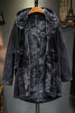 Men's Fleece-lined Denim Jacket Loose Fit Hooded Work Coat Medium-length Thickened Warm Cotton Coat For Winter