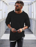 FOESCE Fashion Mens Tops Long Sleeved Round Necked Sweaters Autumn and Winter Solid Color Casual Mens Sweaters