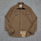 FOESCE Retro Waed Distred Blue Vertical Stripes Trendy Men's Long Sve Denim irt Loose American Sle Workwear Jaet