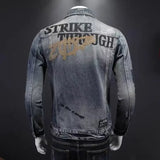FOESCE New men's denim jacket fashion casual lapel handsome motorcycle jacket high street retro trend loose denim top men's clothing