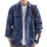 Cloth Denim Shirt Jacquard Splicing Niche Long-sleeved Patchwork Shirt men's Spring And Autumn Jacket Japanese Retro Outerwear