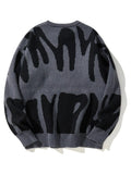 New Popular Autumn Winter Irregular Jacquard Pattern Pullover Sweater Casual Round Neck Contrast Color Knitted Men's Pullover