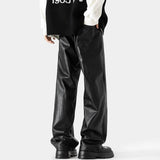 FOESCE Mens Pu Leather Pants Classic Grunge Motorcycle Pu Casual Pants Spring Streetwear Fashion Straight Pants Men'S Clothing 2025 New