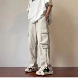 FOESCE Summer thin American retro Multi Pocket overalls for men trousers and women loose ins fashion brand white straight casual pants