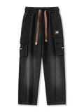 FOESCE 2025 Autumn New Men's Cargo Jeans Big Size 8XL 7XL 6XL String Banding Cotton Wide Leg Denim Pants Straight Baggy Jean Trousers