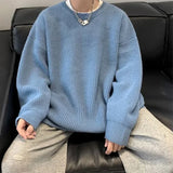 Autumn Crew Neck Solid Color Pullover Sweaters For Men Casual Y2K Knitted Sweater High Street Fashion Jumpers Hombre