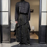 FOESCE Chinese Style Mens Suit Stand Collar Calligraphy Embroidered Shirt Men'S Dark Fashion Irregular Pleated Skirt Two-Piece Suit