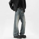 FOESCE Summer Men's Denim Pants fleck Washed Male Jeans Straight Casual Menwear Loose Wide Leg Trousers 2025 New Fashion