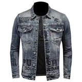 FOESCE New men's denim jacket fashion casual lapel handsome motorcycle jacket high street retro trend loose denim top men's clothing