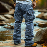 2024 European Fashion Corduroy Cargo Pants Men's Stand Pocket Full-Length Trousers Plus Size Mens Casual Straight Sweatpants New