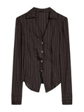 FOESCE Autumn Winter Women French Fashion Old Money Long Sleeve Striped Design Shirts With Scarf 2000s Aesthetic Blouses Elegant Korean