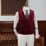 FOESCE Double Breasted Gilet Men Suede Steampunk Shawl Collar Vest Male Customizable Men's Vests Slim Male Suit Luxury Men's Suits
