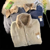 Hong Kong style retro corduroy cotton coat trendy jacket for men and women chic winter loose lamb loose casual thickened cotton
