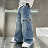 FOESCE New Boys' loose Jeans, Mid Size Boys' Spring and Autumn Workwear, Wide leg Pants, Boys' Spring and Autumn Clothing