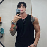 FOESCE Men's vest solid color Breathable quick drying elastic sports vest men sleeveless undershirt fitness training running tank top