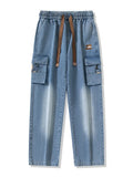 FOESCE Big Size Men's Cargo Jeans Loose Wide Leg Straight Denim Pants Male Autumn Streetwear Casual Baggy Cowboy Trouser Plus Large 8XL