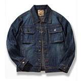 Foesce Mcikkny Men Striped Casual Denim Jackets Spring Autumn Washed Outwear Coats