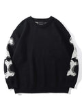 Japanese Harajuku Trend Brand Skull Printed Men's Oversized Pullover Spring Autumn Male Casual Loose Round Neck Knitted Sweater