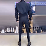 FOESCE Mens Big Pocket Biker Short Jacket 2025 New Genderless Autumn Winter Fashion Workwear Functional Style Solid Color Jacket Unisex