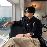 FOESCE Trendy Casual Knitted Sweater Korean Sle Turn-down Collar Open Cardigan Dongdaemun Men's Autumn Long Sve  Color