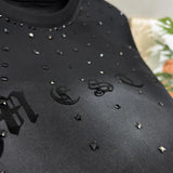 FOESCE Mens T-Shirt Y2k Sanskrit Rhinestone Decoration T-Shirt Summer Streetwear Gothic Rock Shiny Fashion Short Sleeve Top Men 2025