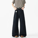 FOESCE 2025 Autumn Winter Korean Style Straight Leg Causal Jeans Men's Fashion Versatile Loose Pants Men's Washed Retro Large Pockets