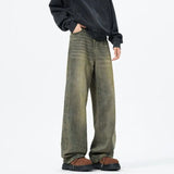 FOESCE Baggy jeans mens 2025 New Korean Men's Casual Long Jeans Classic Man Straight Denim Wide-leg Pants Solid Low-rise jeans