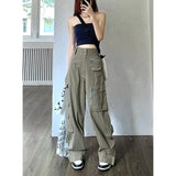 FOESCE American workwear casual pants for women in spring and autumn, loose straight leg design, spicy girl, high waist, floor length,