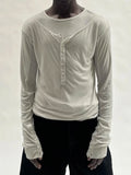 FOESCE No Faith Studios Men's Slim Fit round Ne Double Layer irt Bla White Breathable Long Sve Casual irt for All Seasons