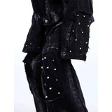 FOESCE Mens Jeans Washed Contrast Color Rivet Casual Pant Autumn Streetwear Fashion Personality Y2k Flared Trousers Men'S Clothing 2025