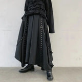 FOESCE Men Ribbon Dark Black Wide Leg Pants Male Women Japan Streetwear Punk Gothic Harem Trousers Kimono Skirt Pants