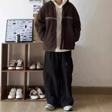 FOESCE Japanese Style Simple Straight-leg Pants Men's Loose-fit Cargo Pants Wide Casual Trousers For Spring Autumn